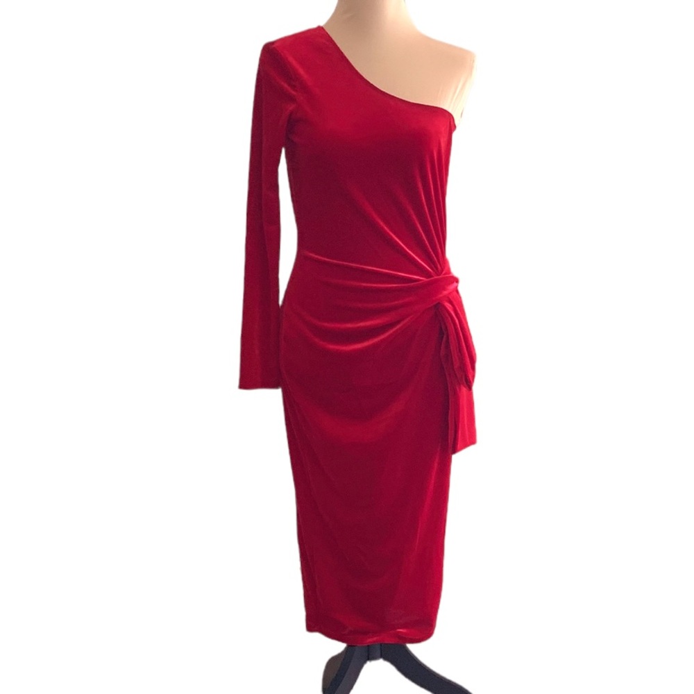 Fashion Nova  Red Velvet Midi Dresses Size M - Picture 2 of 6
